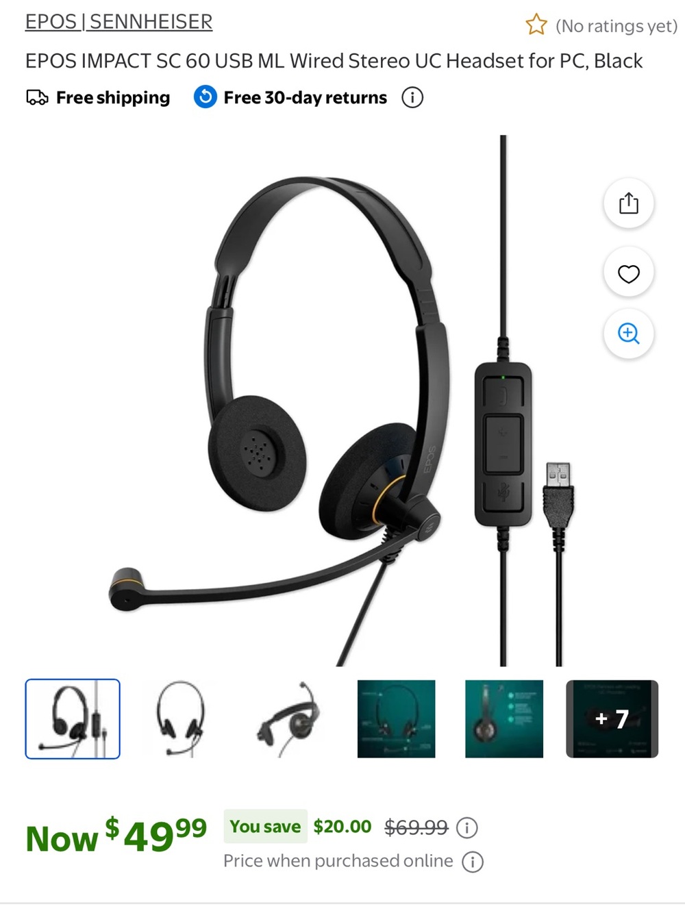 EPOS Impact SC 60 USB Wired Stereo Headset - Black